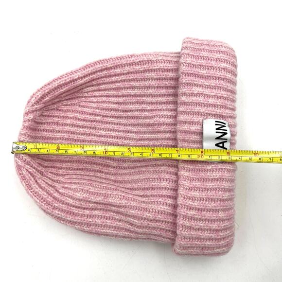Ganni Pink Oversized Wool Rib Knit Beanie Hat - Picture 7 of 10